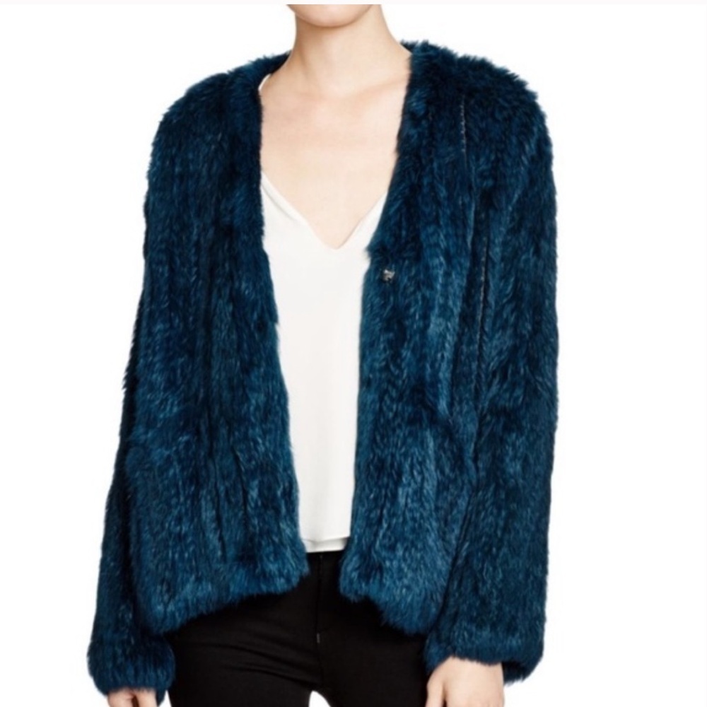 Elizabeth and James Blue Teddy Jacket Plush Open Front